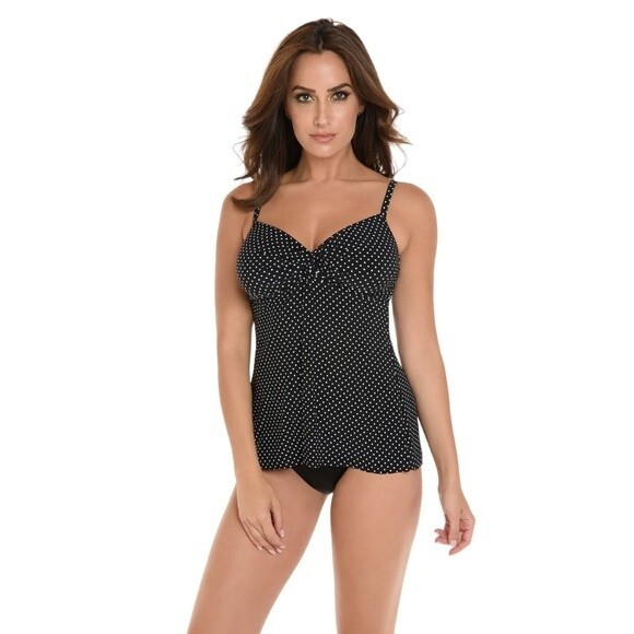 NWT Miraclesuit | Black White Polkadot Pin Point Roswell Tankini Top 10 - Picture 1 of 7